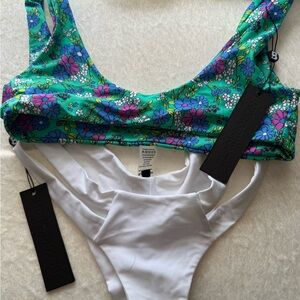 Blackbough Floral Green and White Bikini